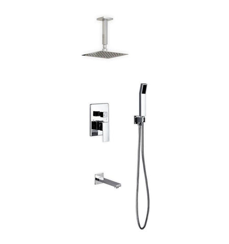 Aqua Piazza Brass Shower Set with 8" Ceiling Mount Square Rain Shower, Handheld and Tub Filler