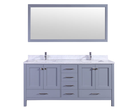 Eviva Aberdeen 72" Transitional Grey Bathroom Vanity with White Carrera Countertop & Double Square Sinks