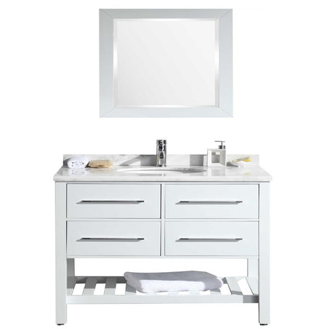 Eviva Natalie F.? 42" White Bathroom Vanity with White Carrera Marble Counter-top & White Porcelain Sink 