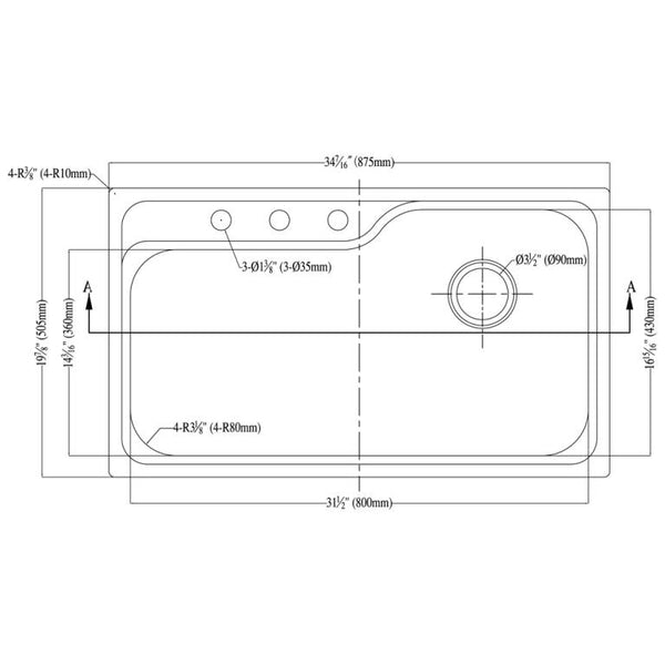 Dawn? Top Mount Single Bowl Sink with Three Pre-cut Faucet Holes