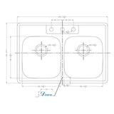 Dawn? Top Mount Equal Double Bowl Sink With Three Pre-cut Faucet Holes
