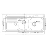 Dawn? Top Mount Double Bowl Sink with Integral Drain Board and Three Pre-cut Faucet Holes (Large Bowl on Right)