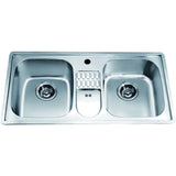 Dawn? Top Mount Equal Double Bowl Sink with Integral Drain Board and One Pre-cut Faucet Hole