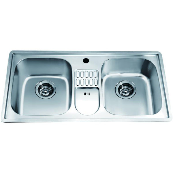 Dawn? Top Mount Equal Double Bowl Sink with Integral Drain Board and One Pre-cut Faucet Hole