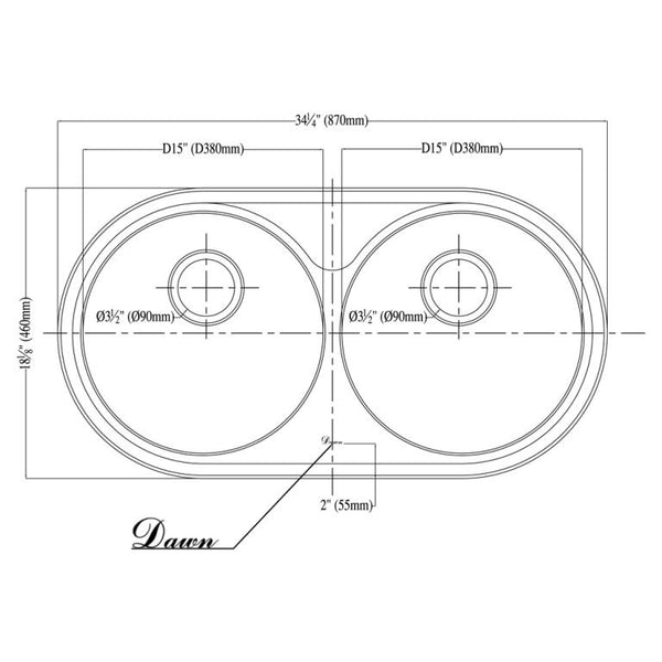 Dawn? Top Mount Round Equal Double Bowl Sink with One Pre-Cut Faucet Hole