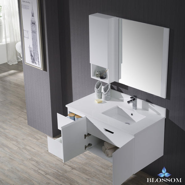 Monaco 42" Wall Mount Right Vanity Set with Mirror and Wall Cabinet