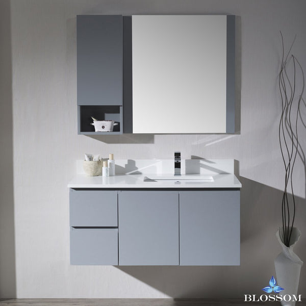 Monaco 42" Wall Mount Right Vanity Set with Mirror and Wall Cabinet