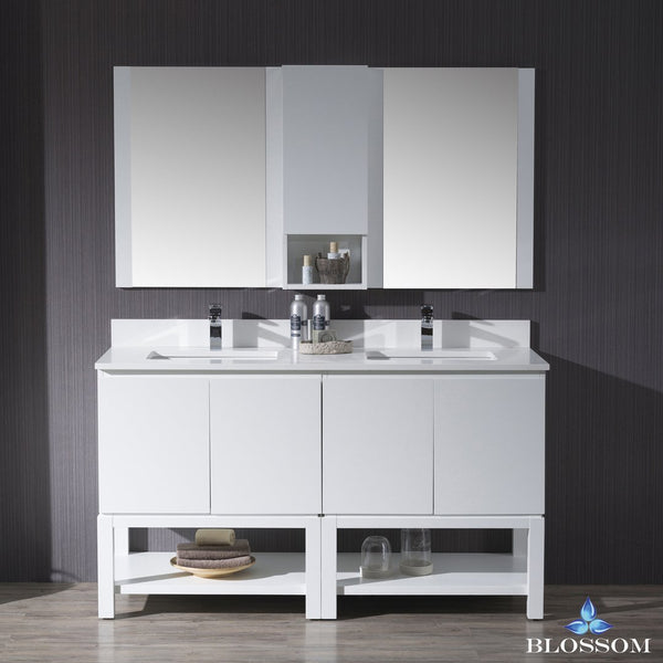 Monaco 60" Double Vanity Set with Mirror and Wall Cabinet