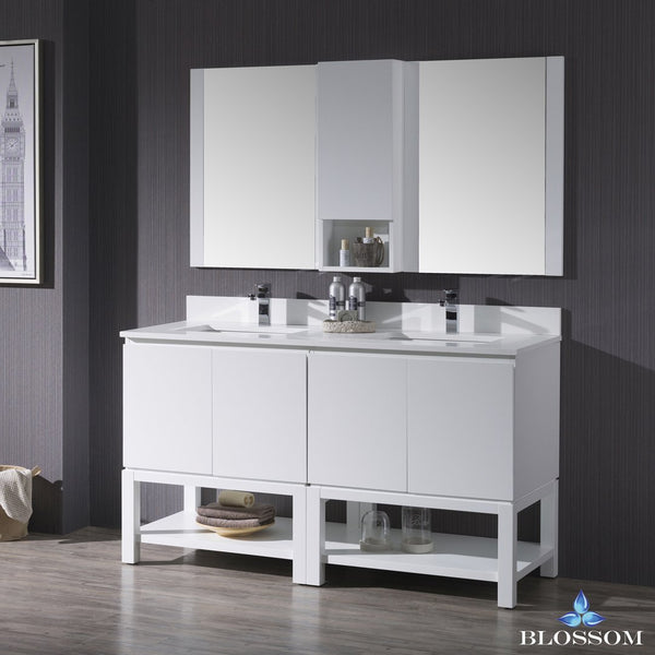 Monaco 60" Double Vanity Set with Mirror and Wall Cabinet