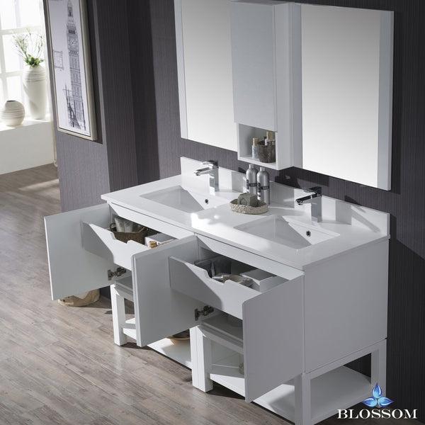 Monaco 60" Double Vanity Set with Mirror and Wall Cabinet