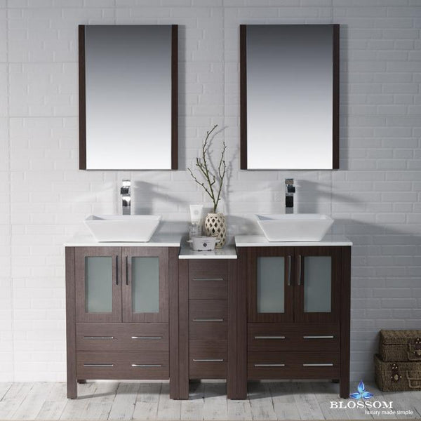 Sydney 60" Double Vanity Set with Vessel Sinks and Mirrors