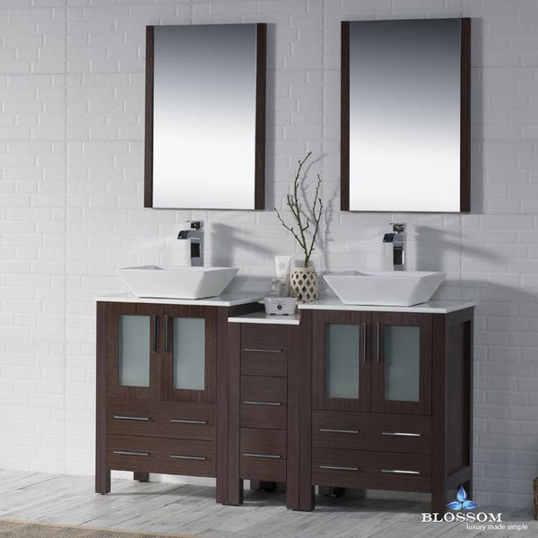 Sydney 60" Double Vanity Set with Vessel Sinks and Mirrors