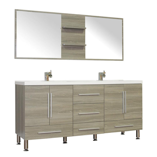 Ripley 67" Double Modern Bathroom Vanity Set in Gray with Mirror
