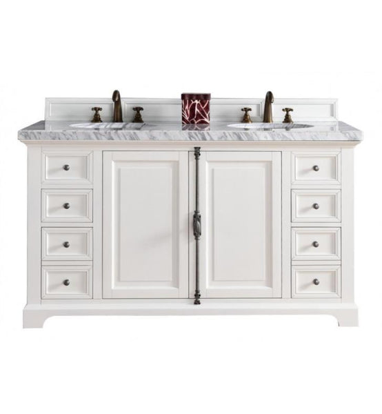 Providence 60" Cottage White Double Vanity with 2 CM Galala Beige Marble Top