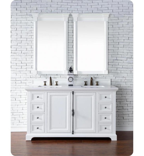Providence 60" Cottage White Double Vanity with 2 CM Galala Beige Marble Top