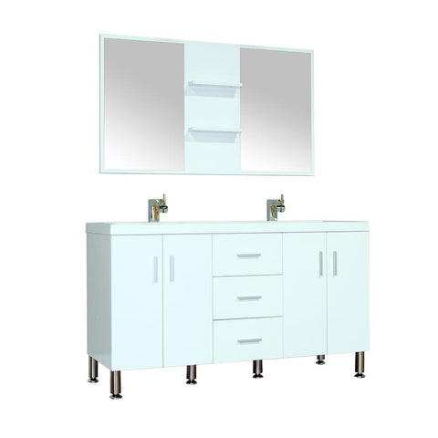 Ripley 56" Double Modern Bathroom Vanity Wavy Sink in White without Mirror