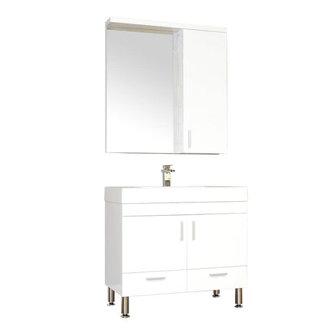 Ripley 36" Single Modern Bathroom Vanity Set in White with Mirror