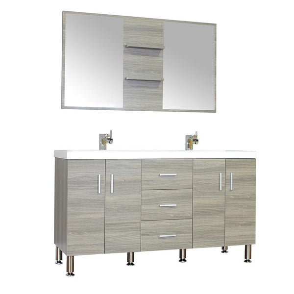 Ripley 56" Double Modern Bathroom Vanity Wavy Sink Set in Gray with Mirror