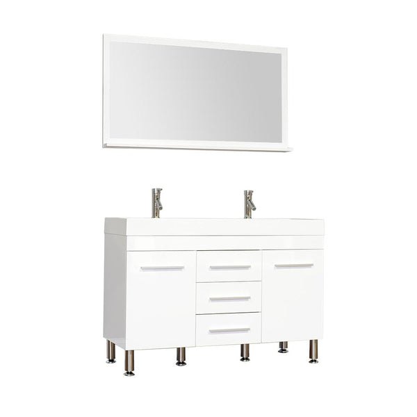 Ripley 48" Double Modern Bathroom Vanity Set in White with Mirror
