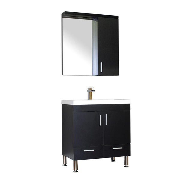 Ripley 30" Single Modern Bathroom Vanity Set in Black with Mirror
