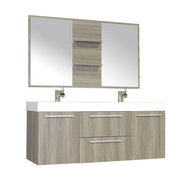 Ripley 54" Double Wall Mount Modern Bathroom Vanity Set in Gray with Mirror