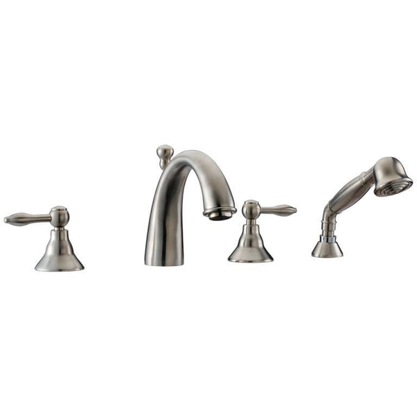 Dawn? 4-hole Tub Filler with Personal Handshower and Lever Handles, Brushed Nickel