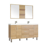 Ripley 56" Double Modern Bathroom Vanity Wavy Sink Set in Light Oak with Mirror