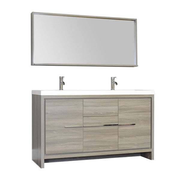 Ripley 57" Double Modern Bathroom Vanity in Gray without Mirror
