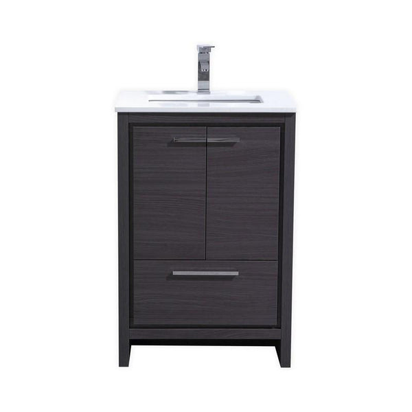 KubeBath Dolce 24? Gray Oak Modern Bathroom Vanity with White Quartz Counter-Top