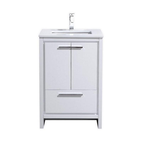 KubeBath Dolce 24? High Gloss White Modern Bathroom Vanity with White Quartz Counter-Top