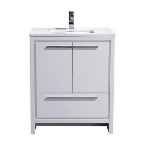 KubeBath Dolce 30? High Gloss White Modern Bathroom Vanity with White Quartz Counter-Top