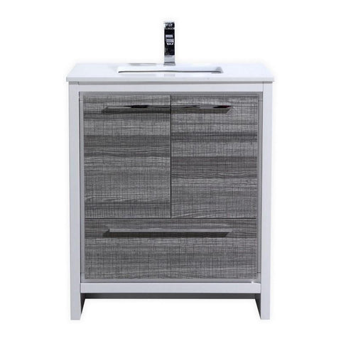 KubeBath Dolce 30? Ash Gray Modern Bathroom Vanity with White Quartz Counter-Top