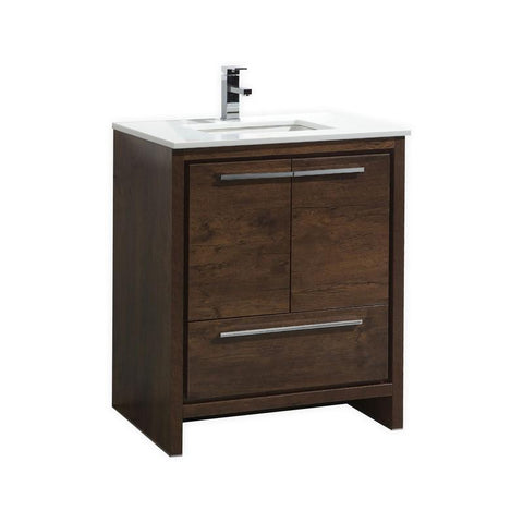 KubeBath Dolce 30? Rose Wood Modern Bathroom Vanity with White Quartz Counter-Top