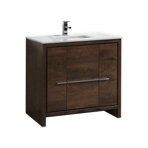 KubeBath Dolce 36? Rose Wood  Modern Bathroom Vanity with White Quartz Counter-Top