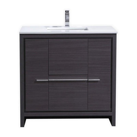 KubeBath Dolce 36? Gray Oak Modern Bathroom Vanity with White Quartz Counter-Top