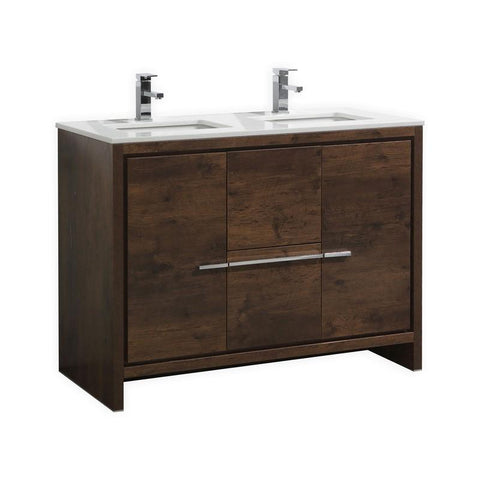 KubeBath Dolce 48? Double Sink Rose Wood  Modern Bathroom Vanity with White Quartz Counter-Top