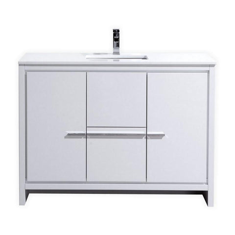 KubeBath Dolce 48? High Gloss White Modern Bathroom Vanity with White Quartz Counter-Top