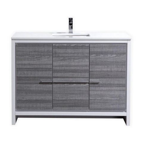 KubeBath Dolce 48? Ash Gray Modern Bathroom Vanity with White Quartz Counter-Top