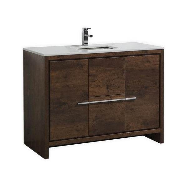 KubeBath Dolce 48? Rose Wood Modern Bathroom Vanity with White Quartz Counter-Top