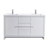 KubeBath Dolce 60? Double Sink High Gloss White Modern Bathroom Vanity with White Quartz Counter-Top