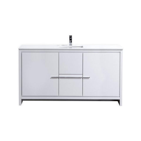 KubeBath Dolce 60? High Gloss White Modern Bathroom Vanity with White Quartz Counter-Top