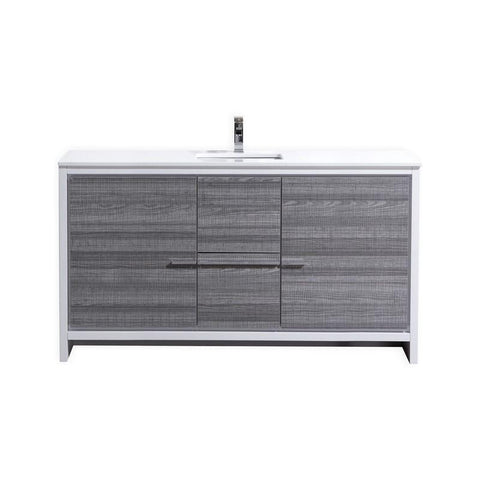 KubeBath Dolce 60? Ash Gray Modern Bathroom Vanity with White Quartz Counter-Top