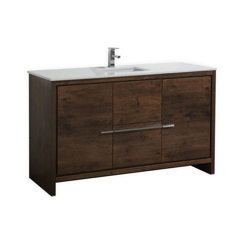 KubeBath Dolce 60? Rose Wood Modern Bathroom Vanity with White Quartz Counter-Top