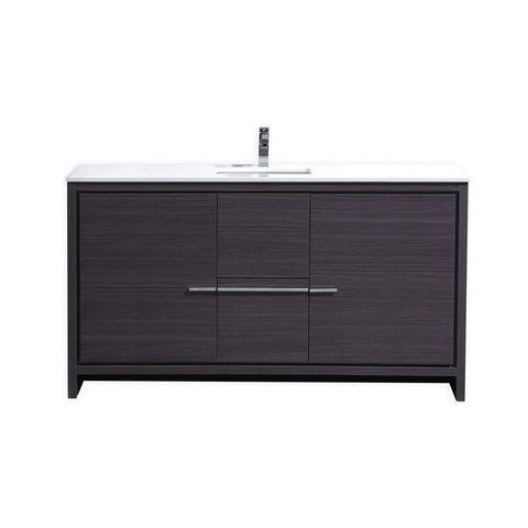 KubeBath Dolce 60? Dark Gray Oak Modern Bathroom Vanity with White Quartz Counter-Top