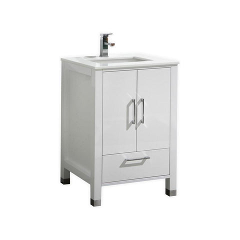 Anziano 24"  High Gloss White Vanity with White Quartz Counter-Top