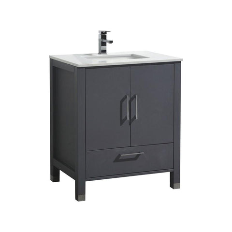Anziano 30"  Matt Gray Vanity with White Quartz Counter-Top
