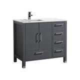 Anziano 36"  Matt Gray Vanity with White Quartz Counter-Top  - Right Side Drawers