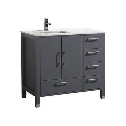 Anziano 40"  Matt Gray Vanity with White Quartz Counter-Top