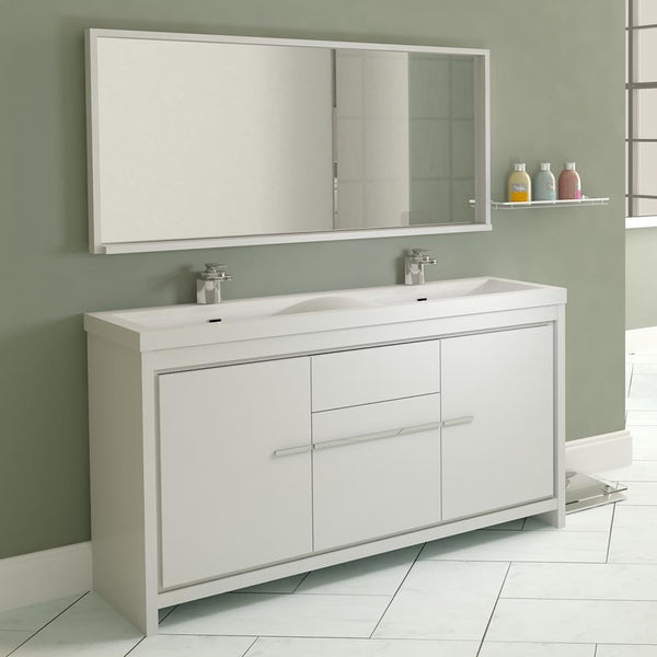 Ripley 57" Double Modern Bathroom Vanity Set in White with Mirror
