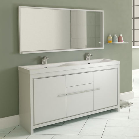 Ripley 57" Double Modern Bathroom Vanity in White without Mirror
